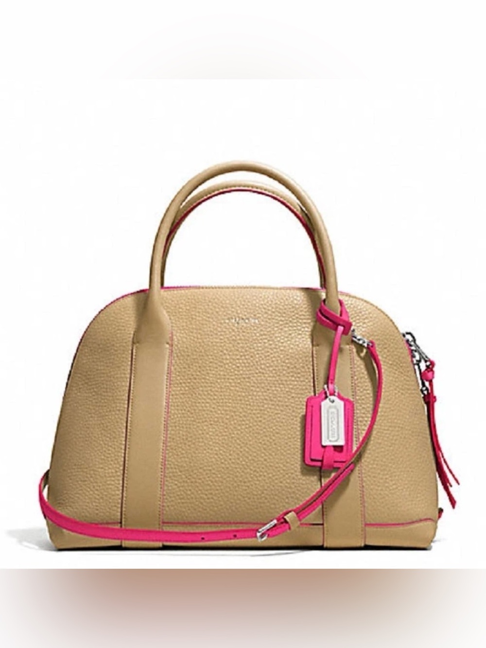 S COACH BLEECKER PRESTON SATCHEL IN EDGEPAINT LEATHER CAMEL PINK RUBY F30165 GUC